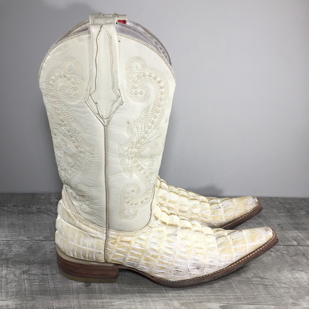 Potrero Western White Croc Embossed Leather Cowboy Pull On Mens Boots Size 7.5